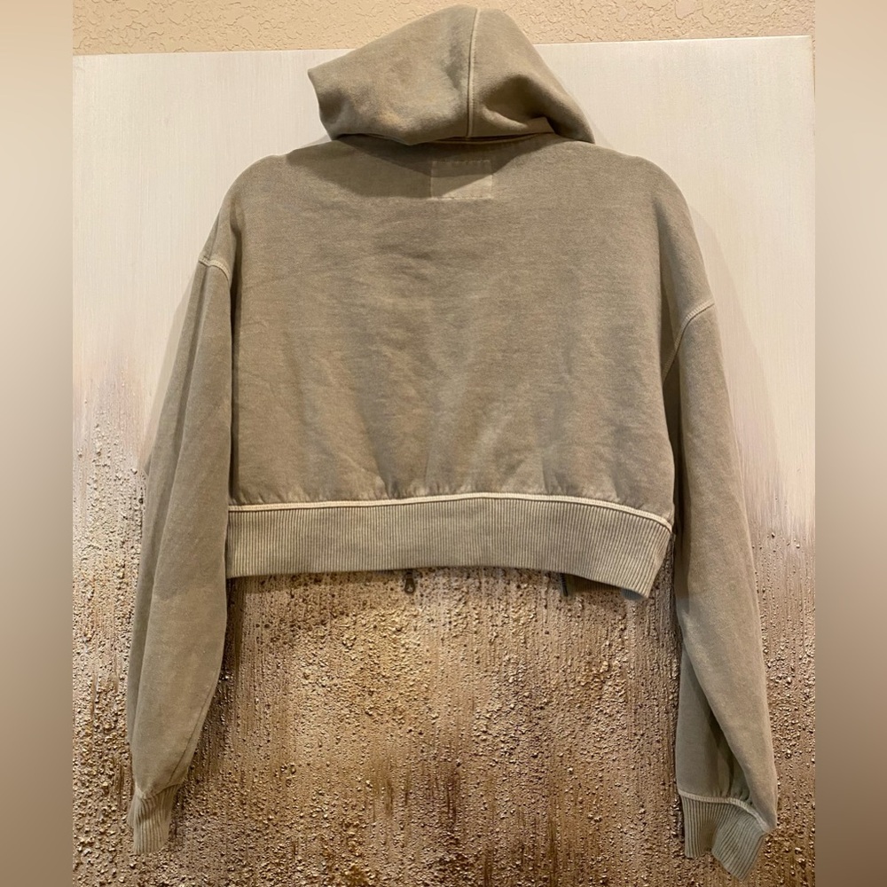 Aeropostale Oversized Cropped Full-Zip Hoodie Jacket (Washed Olive Green) - XS - Picture 6 of 11